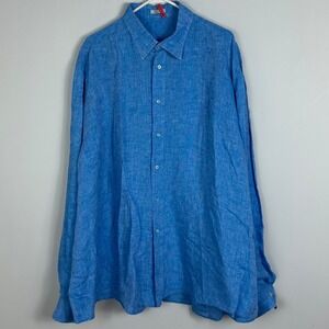 Puro Lino 100%‎ Linen Blue Button Down Long Sleeve Collared Shirt Mens Size 4XL